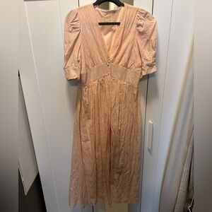 Light pink/peach peasant-style embroidered dress, large